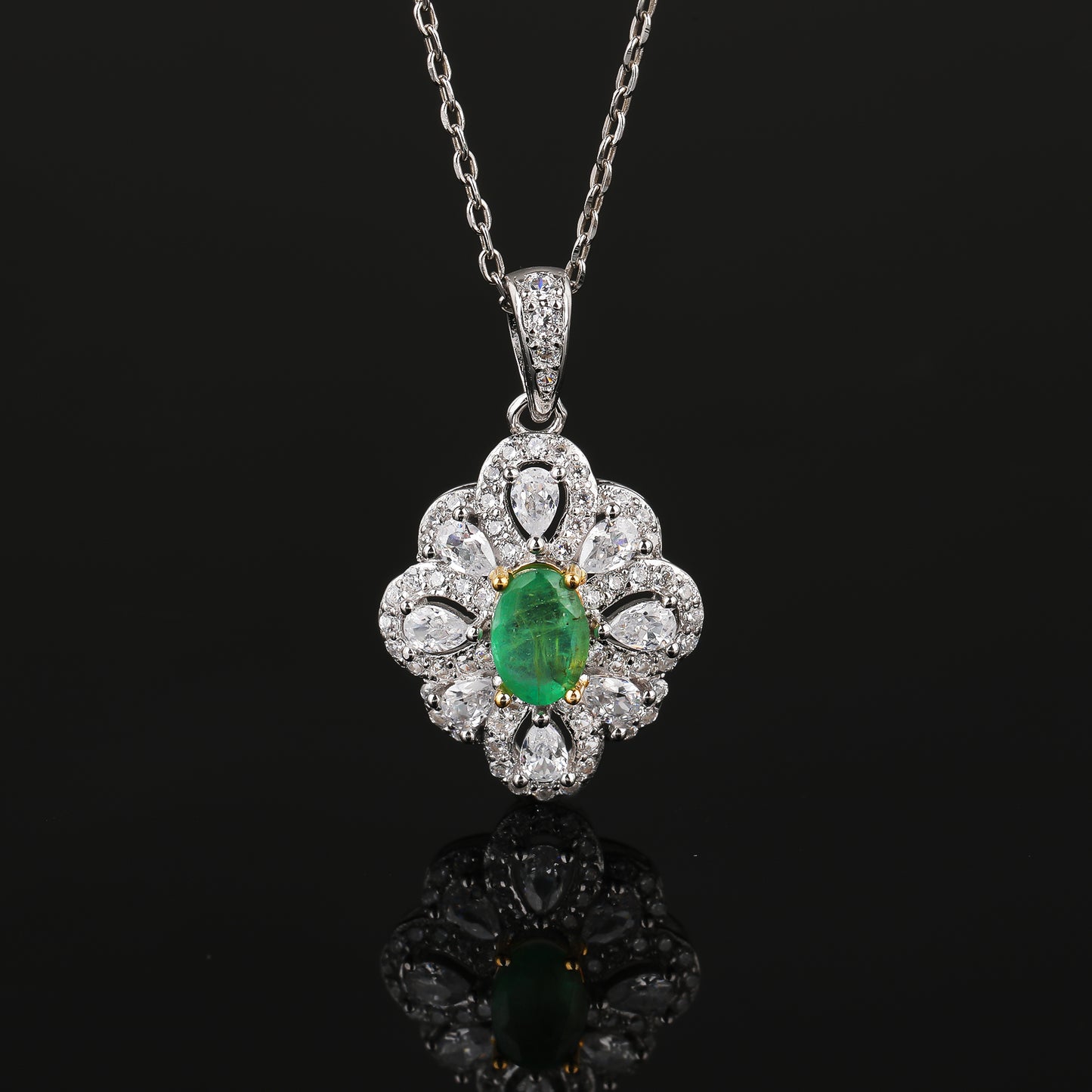 S925 Silver Emerald Pendant JSY-P059