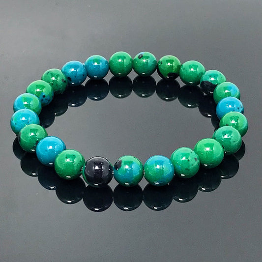 Natural Malachite/Lapis Gemstone Beads Handmade Stretchy Bracelet