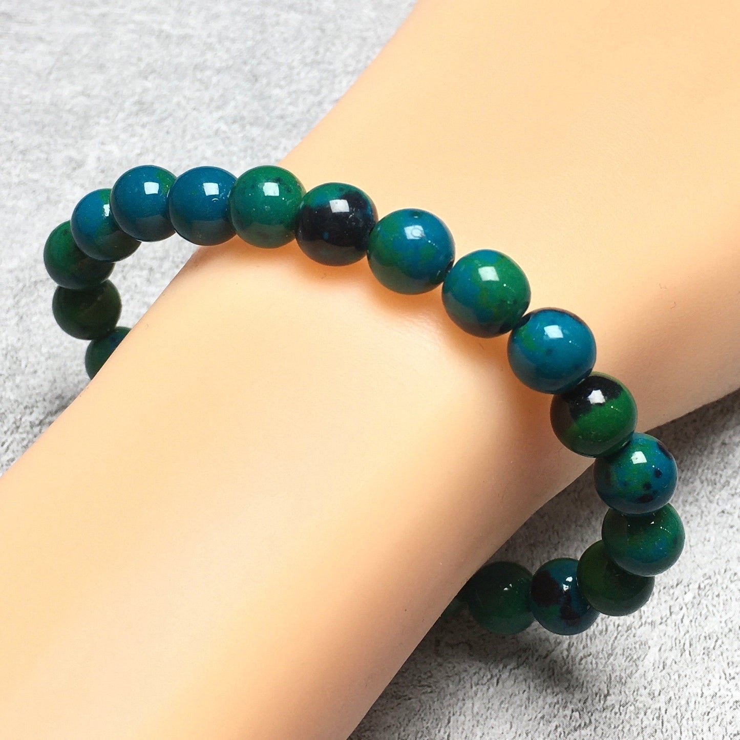 Natural Malachite/Lapis Gemstone Beads Handmade Stretchy Bracelet