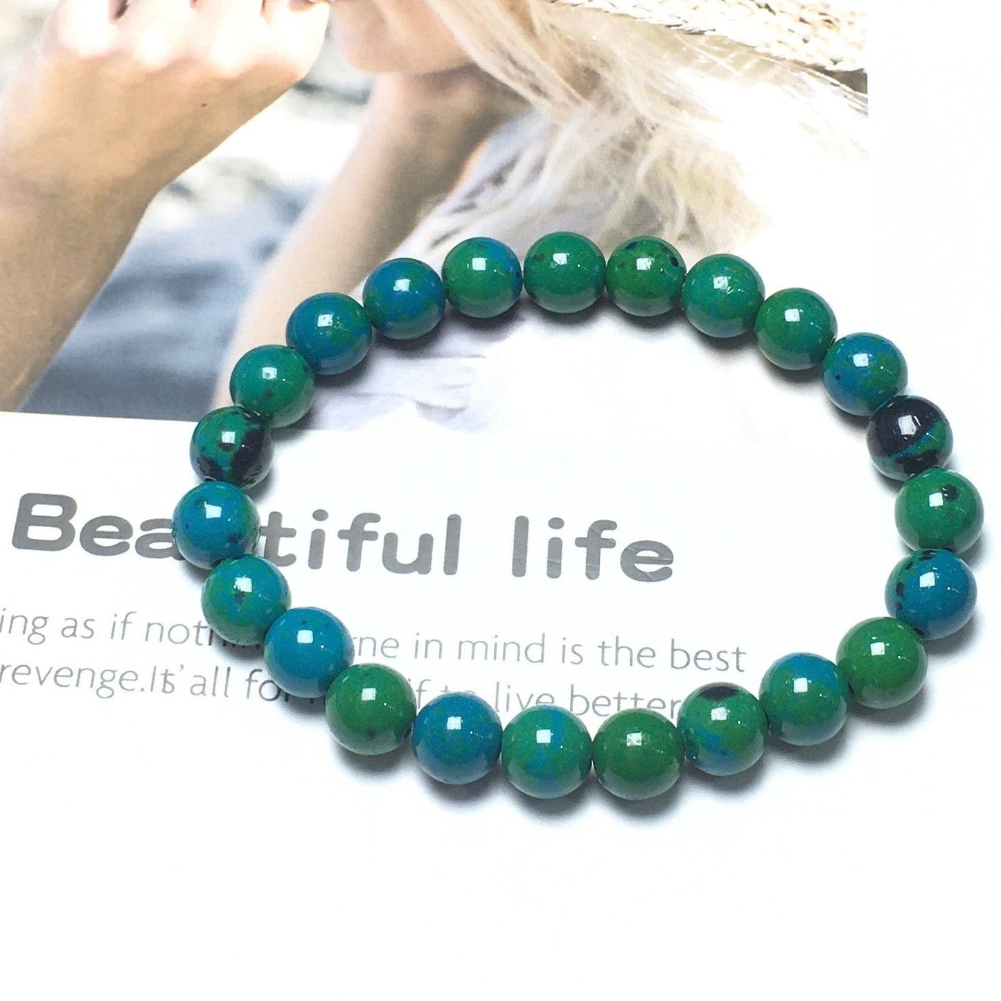 Natural Malachite/Lapis Gemstone Beads Handmade Stretchy Bracelet