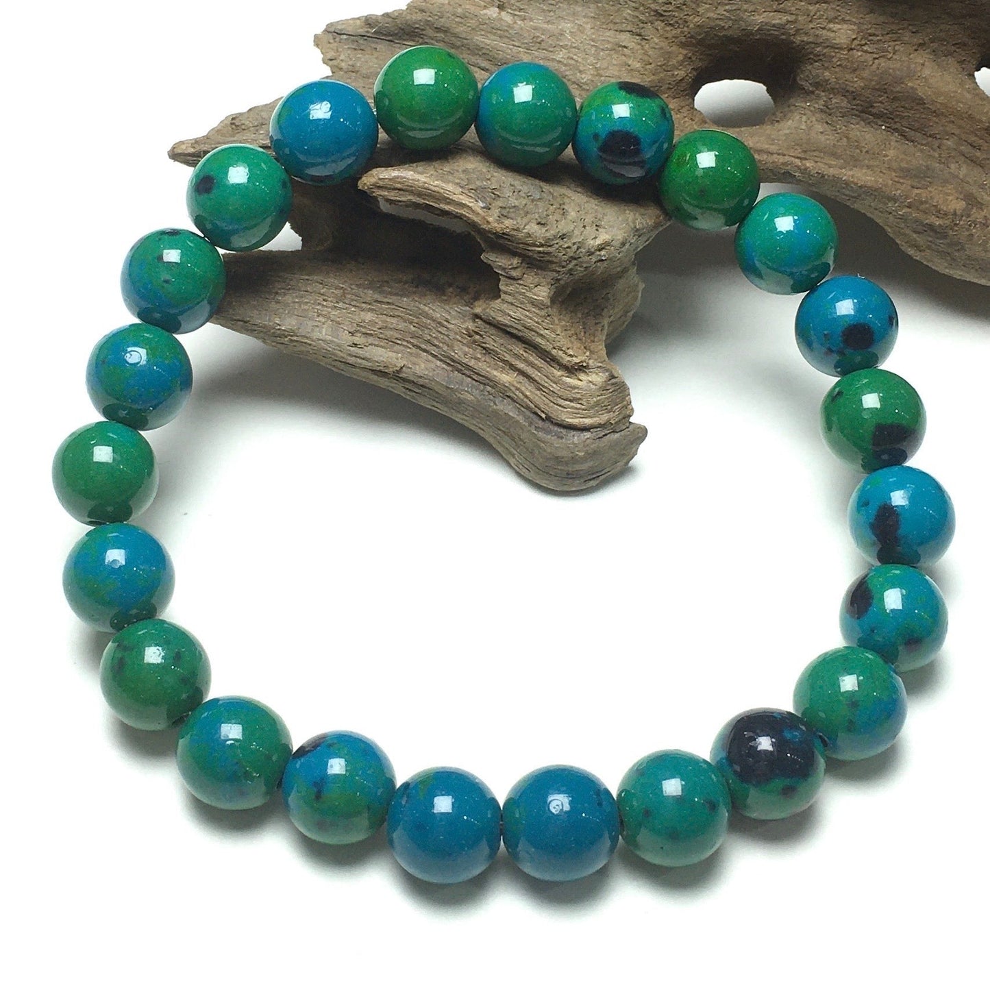 Natural Malachite/Lapis Gemstone Beads Handmade Stretchy Bracelet