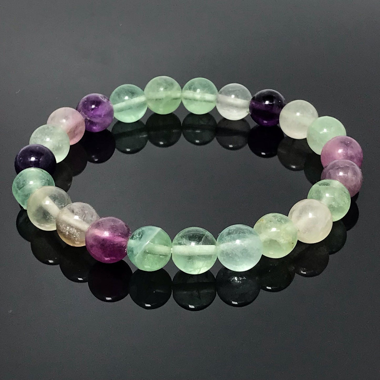 Natural Genuine Fluorite Gemstone Round Beaded Stone Bracelet