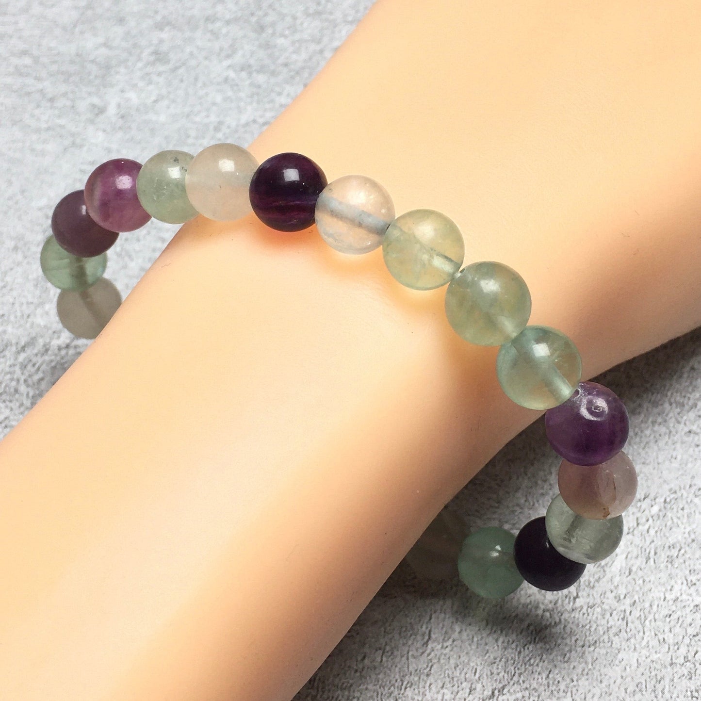 Natural Genuine Fluorite Gemstone Round Beaded Stone Bracelet