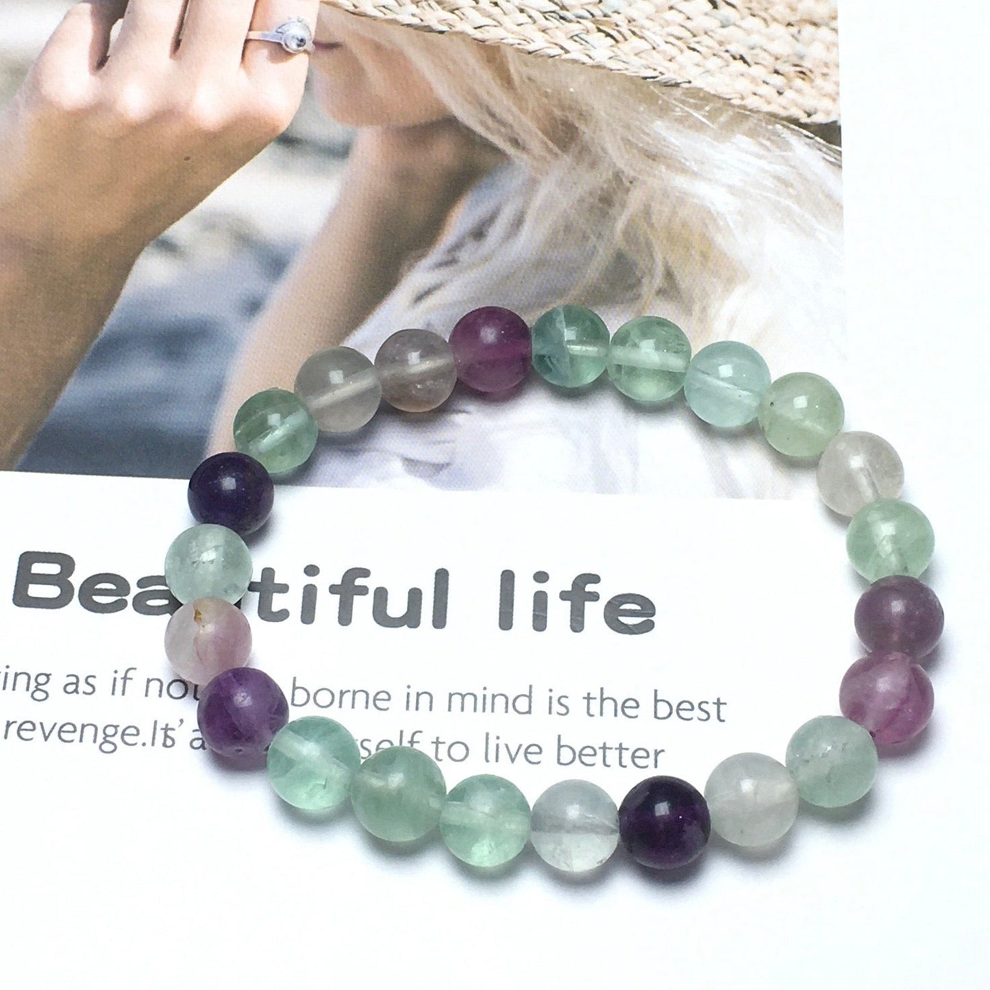 Natural Genuine Fluorite Gemstone Round Beaded Stone Bracelet