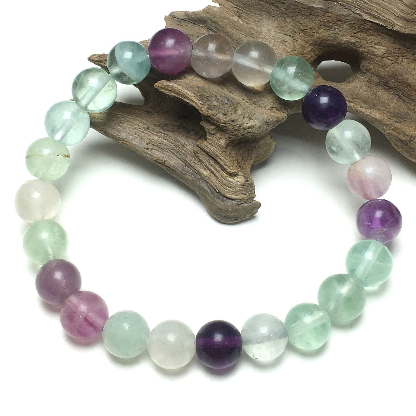 Natural Genuine Fluorite Gemstone Round Beaded Stone Bracelet