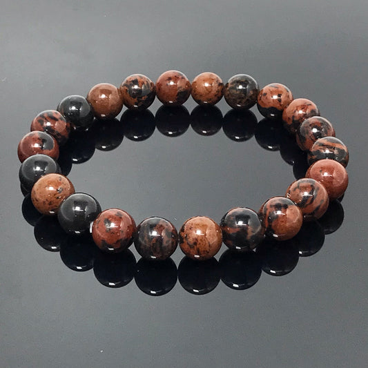 Natural Brown Obsidian Jasper Gemstone Round Beaded Stone Bracelet