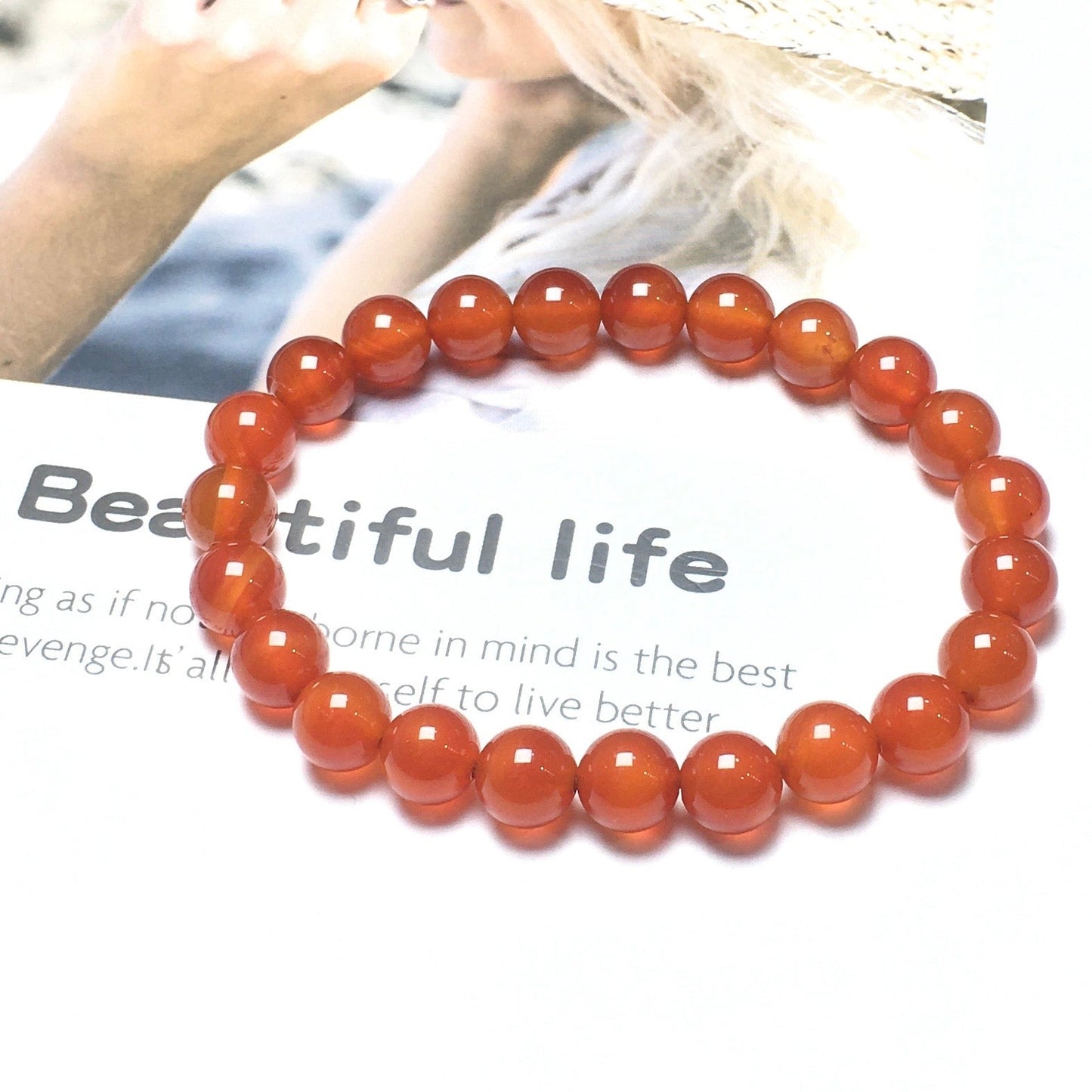 Natural Red Agate Gemstone Round Beaded Stone Bracelet