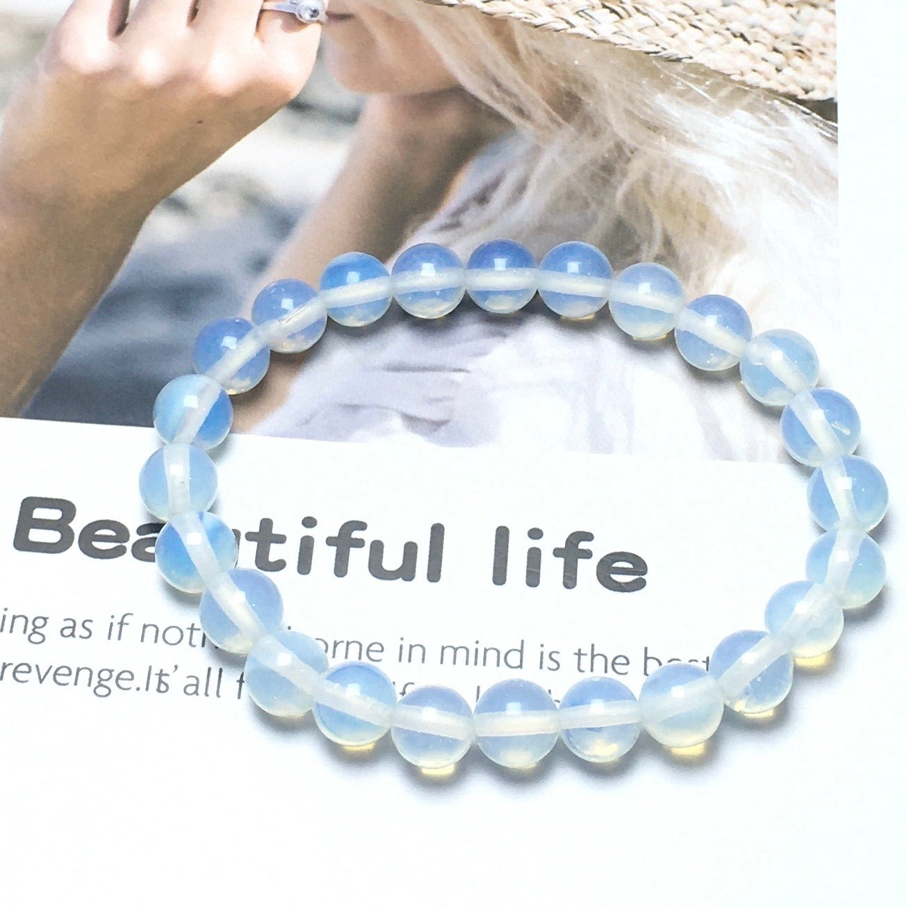 Natural Opalite Gemstone Beads Handmade Stretchy Bracelet