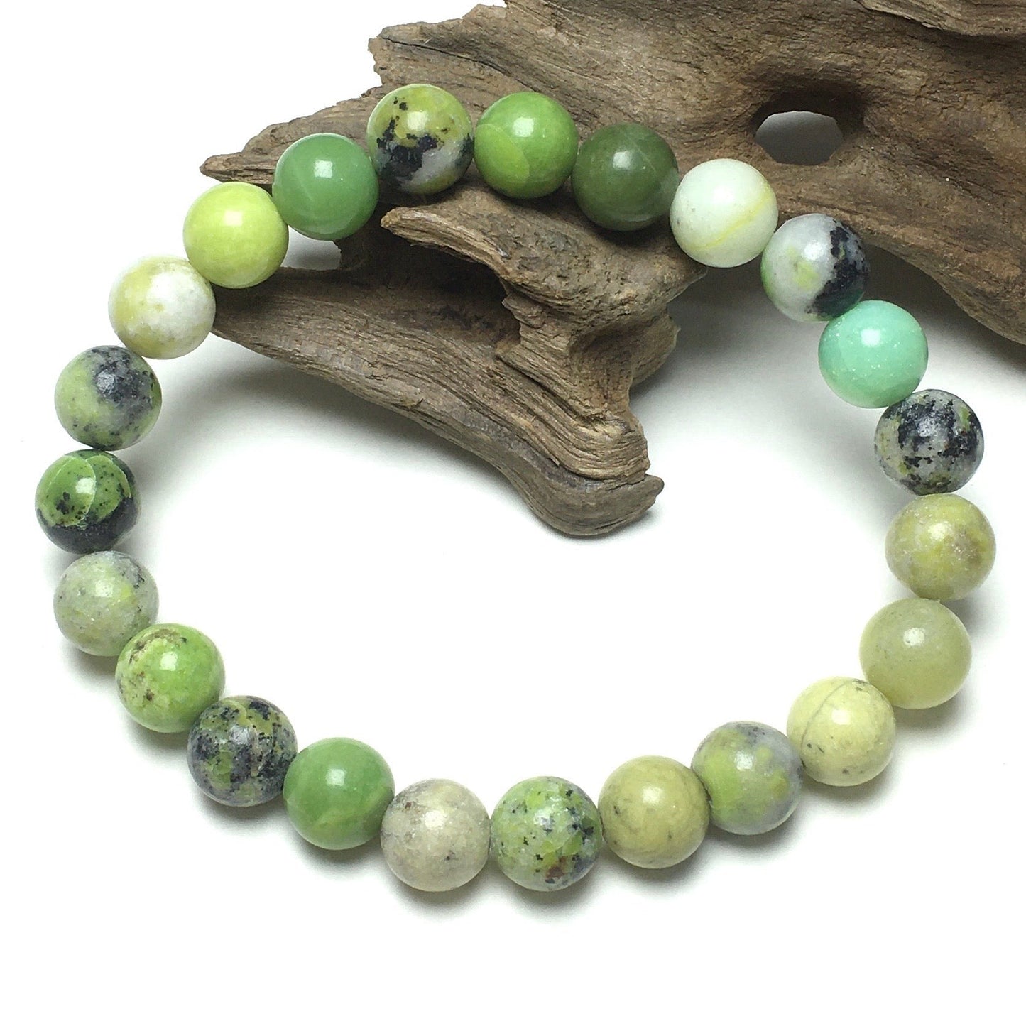 Natural Australian Jade Gemstone Beads Handmade Stretchy Bracelet