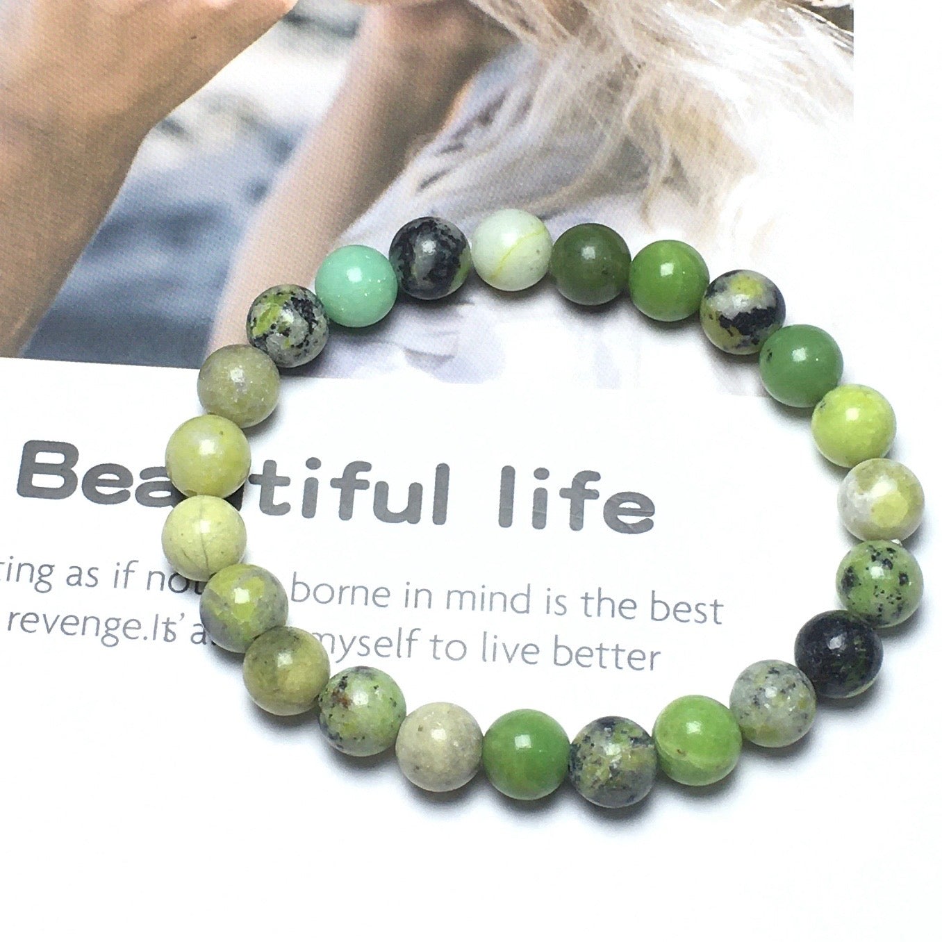 Natural Australian Jade Gemstone Beads Handmade Stretchy Bracelet