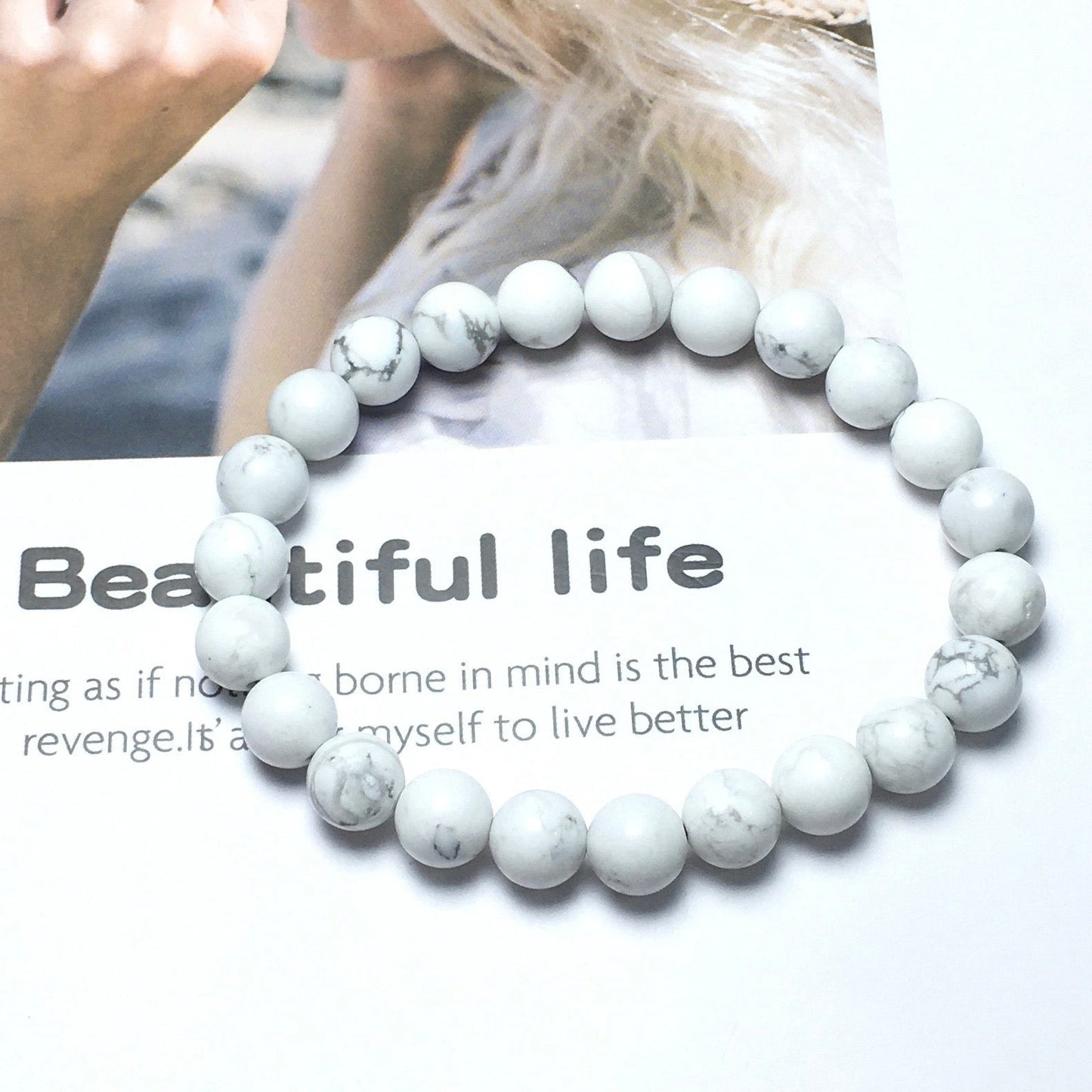 Natural Howlite Gemstone Beads Handmade Stretchy Bracelet