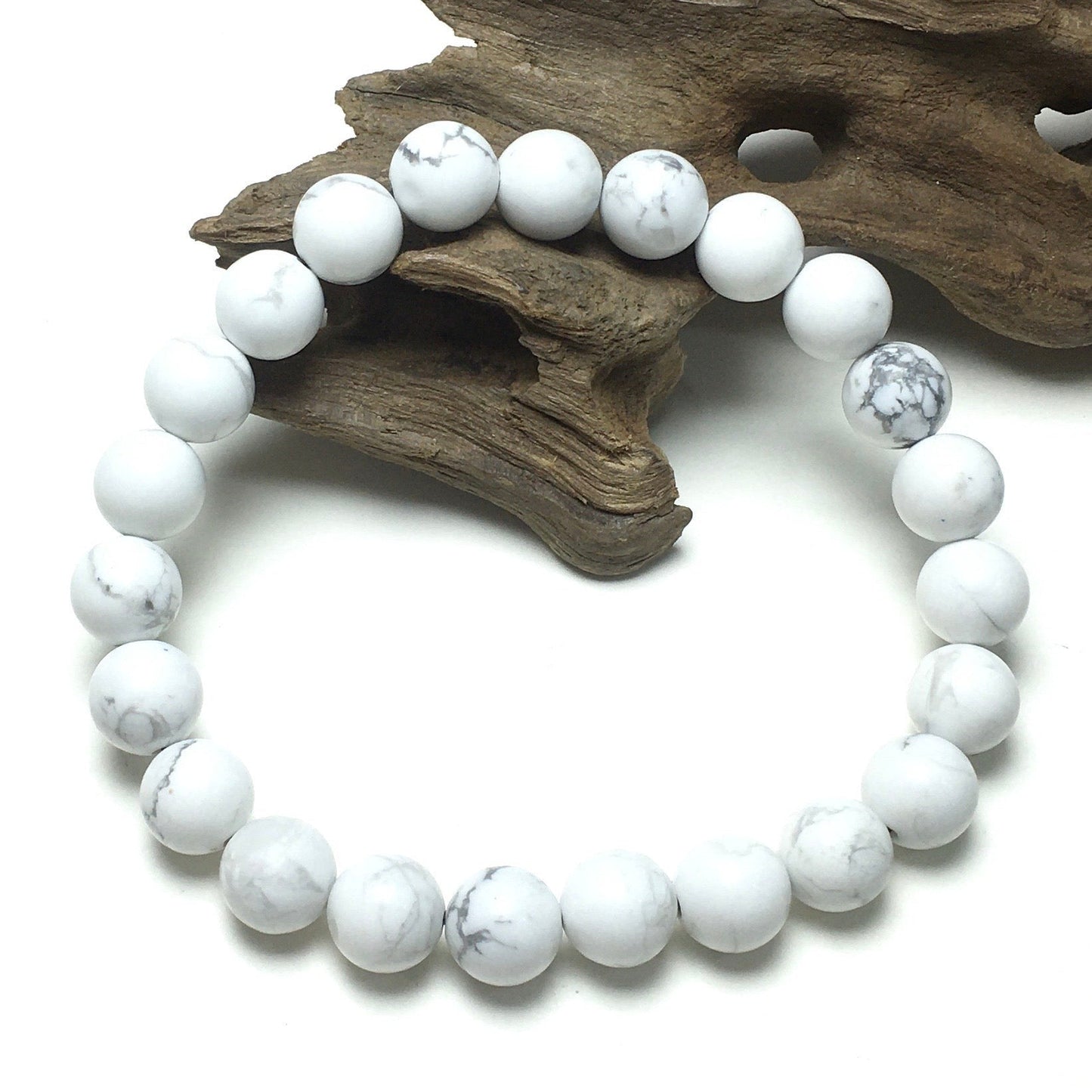 Natural Howlite Gemstone Beads Handmade Stretchy Bracelet