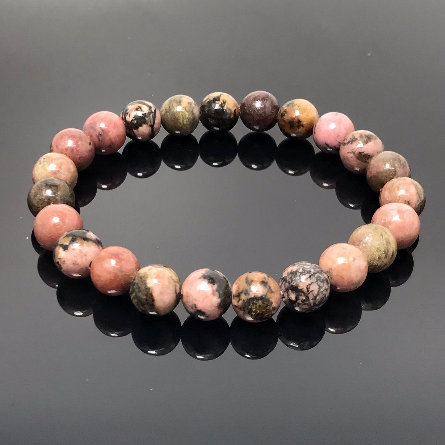 Natural Rhodonite Gemstone Beads Handmade Stretchy Bracelet