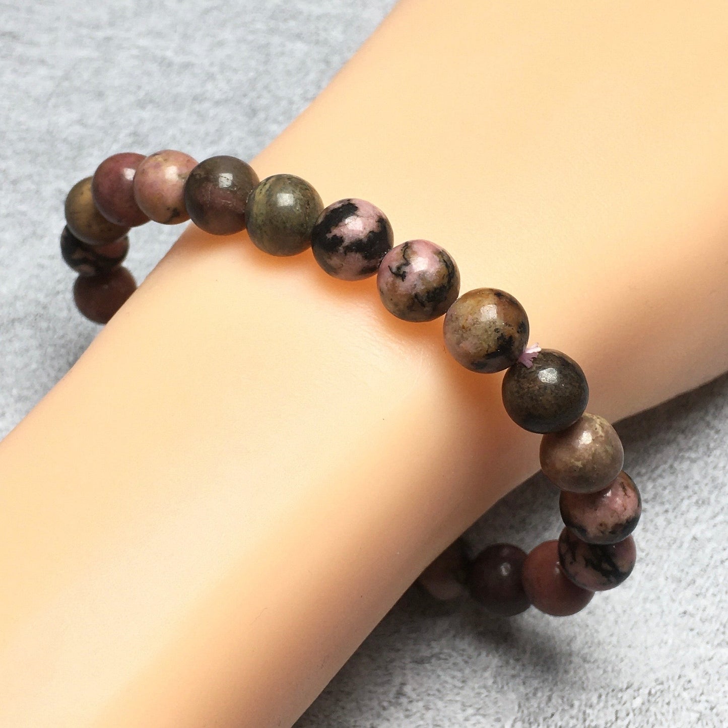 Natural Rhodonite Gemstone Beads Handmade Stretchy Bracelet