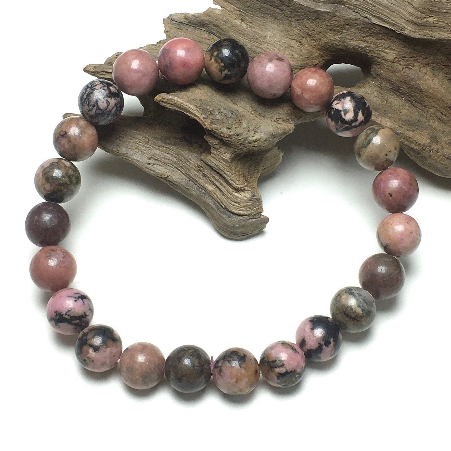 Natural Rhodonite Gemstone Beads Handmade Stretchy Bracelet