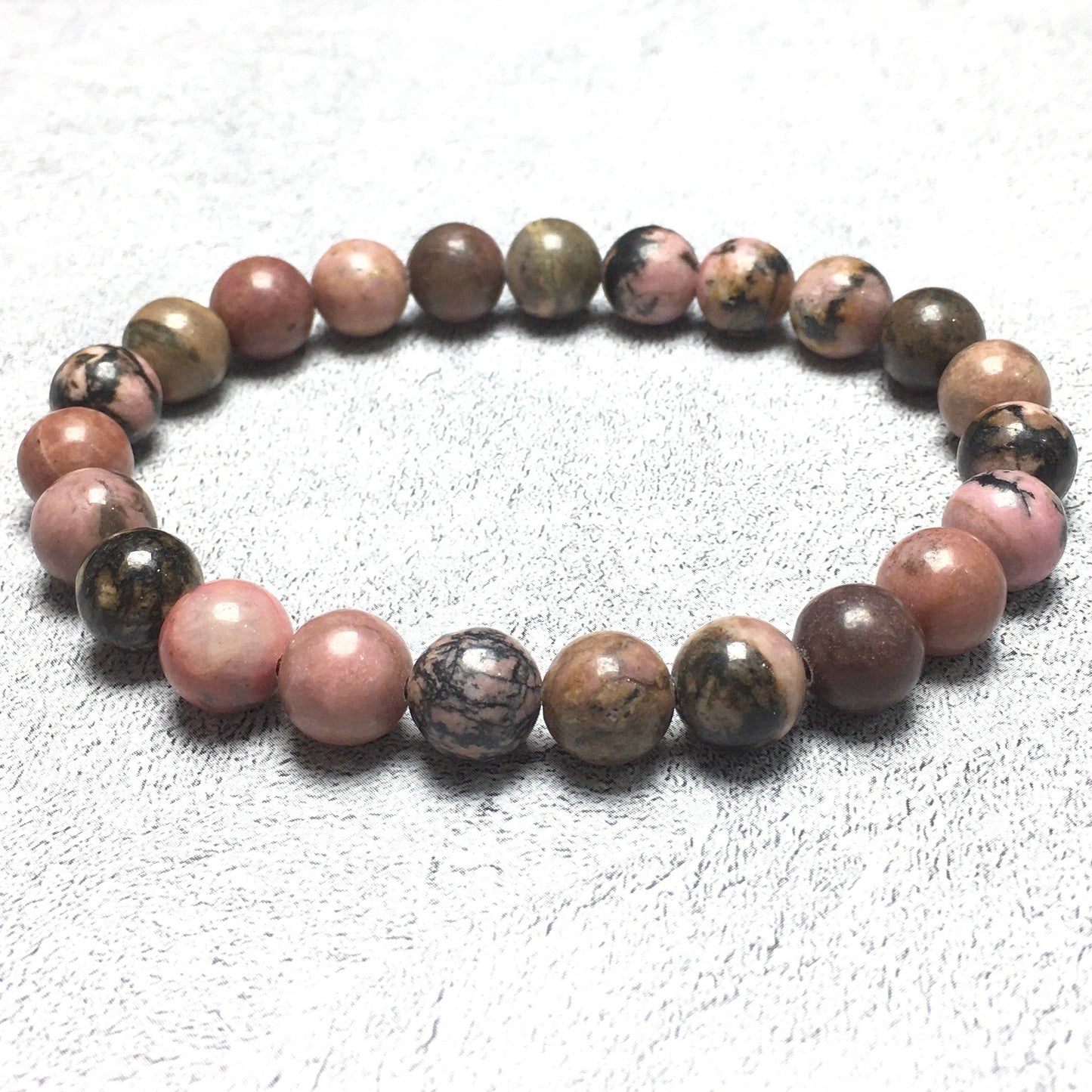 Natural Rhodonite Gemstone Beads Handmade Stretchy Bracelet