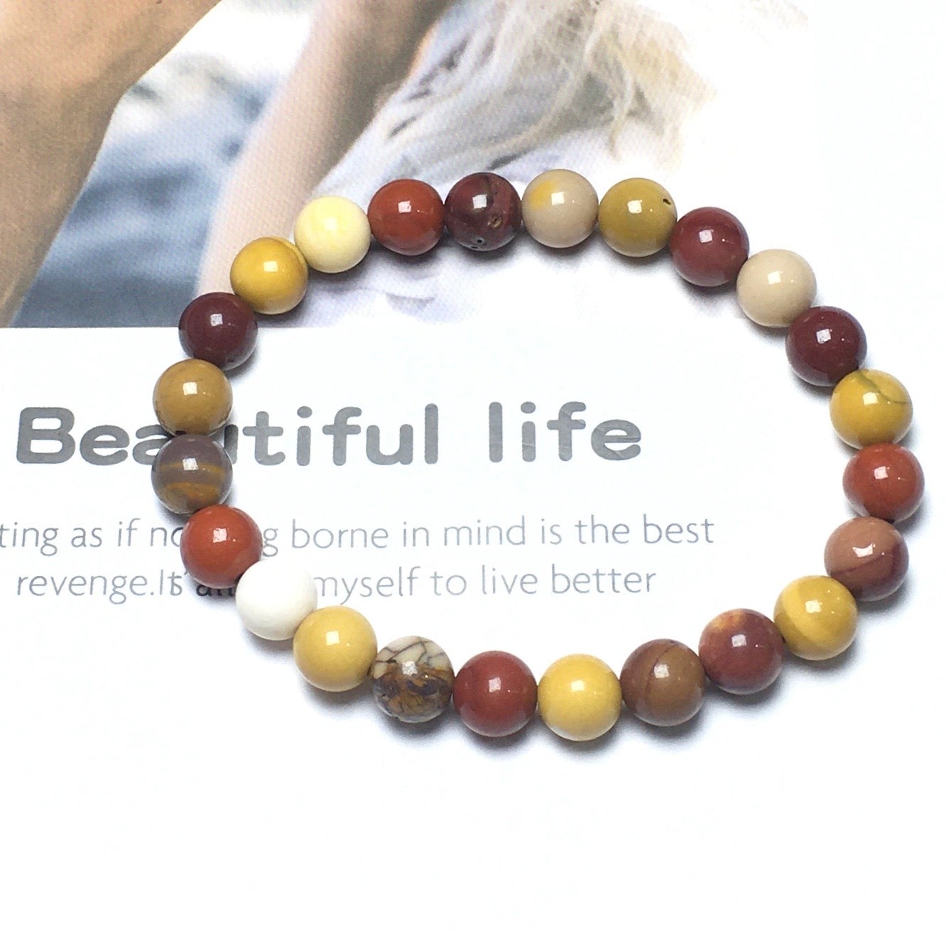 Natural Mookaite Gemstone Beads Handmade Stretchy Bracelet