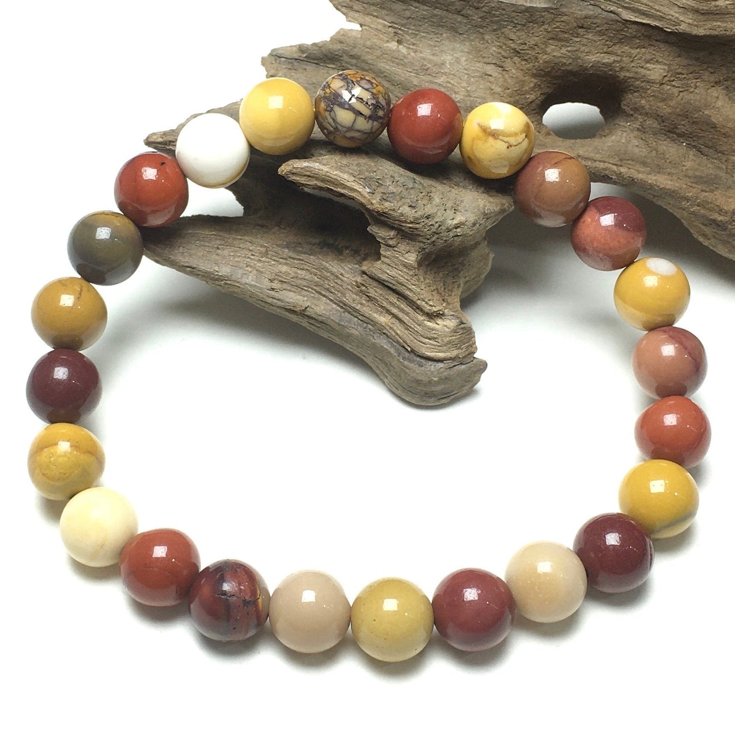 Natural Mookaite Gemstone Beads Handmade Stretchy Bracelet