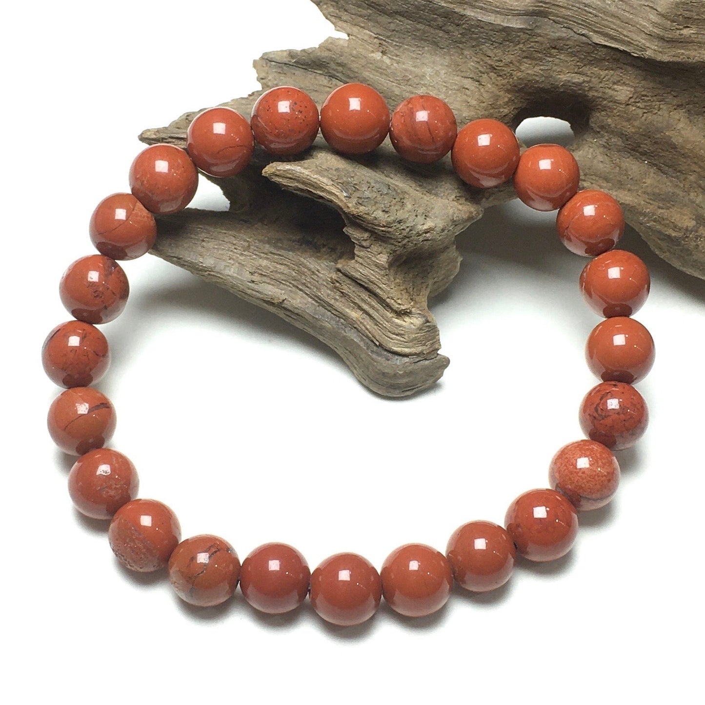 Natural Red Creek Jasper Gemstone Beads Handmade Stretchy Bracelet