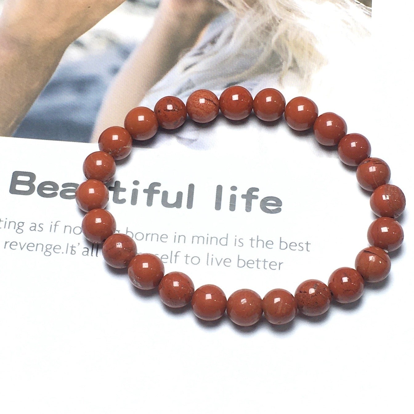 Natural Red Creek Jasper Gemstone Beads Handmade Stretchy Bracelet