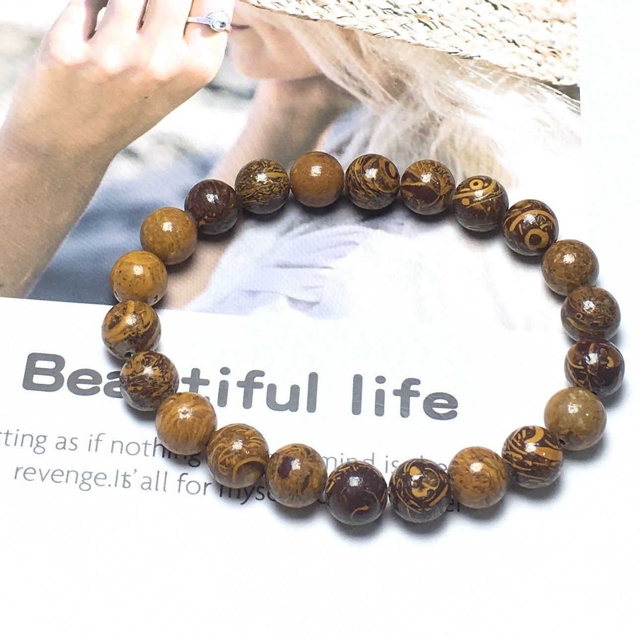 Natural Elephant Skin Jasper Gemstone Beads Handmade Stretchy Bracelet