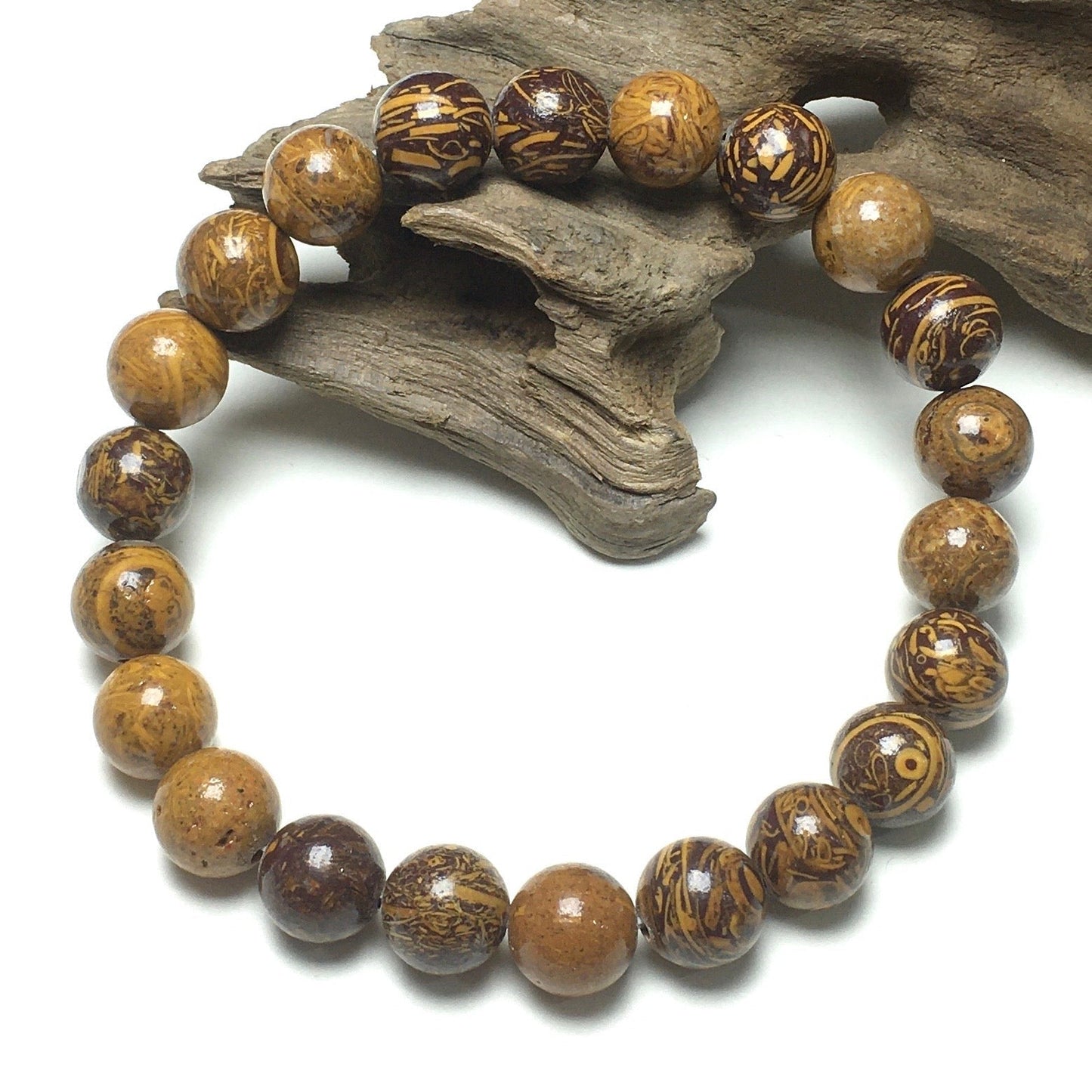 Natural Elephant Skin Jasper Gemstone Beads Handmade Stretchy Bracelet