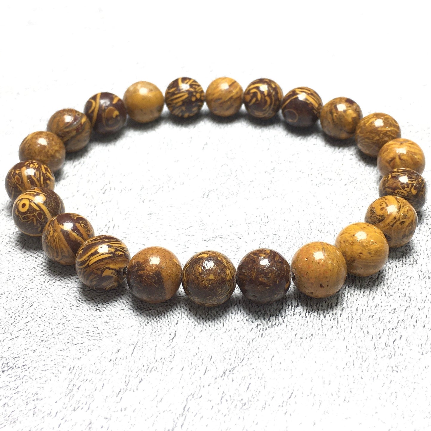 Natural Elephant Skin Jasper Gemstone Beads Handmade Stretchy Bracelet