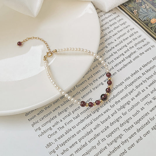 Natural Freshwater Pearls & Purple Garnet Design Bracelet -vsl816