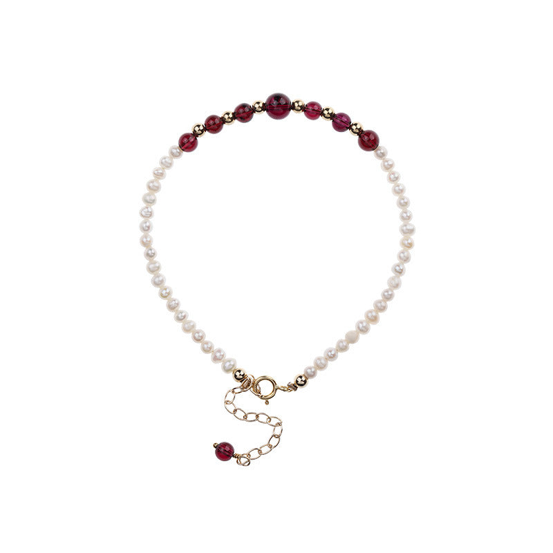 Natural Freshwater Pearls & Purple Garnet Design Bracelet -vsl816