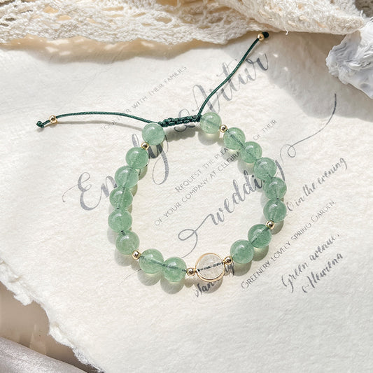 Natural Green Strawberry Quartz & Crack Clear Quartz Rope Bracelet Adjustable Design Bracelet -vsl1305