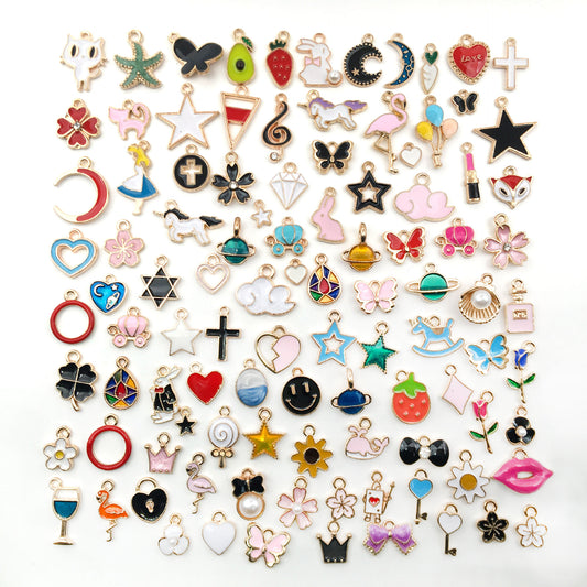 100pcs Assorted Silver Gold Plated Metal Pendants Charms for Jewelry Making