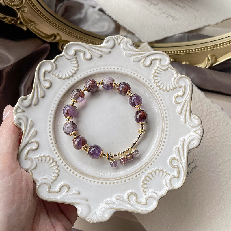 Natural Amethyst Phantom Quartz Design Bracelet -vsl1192