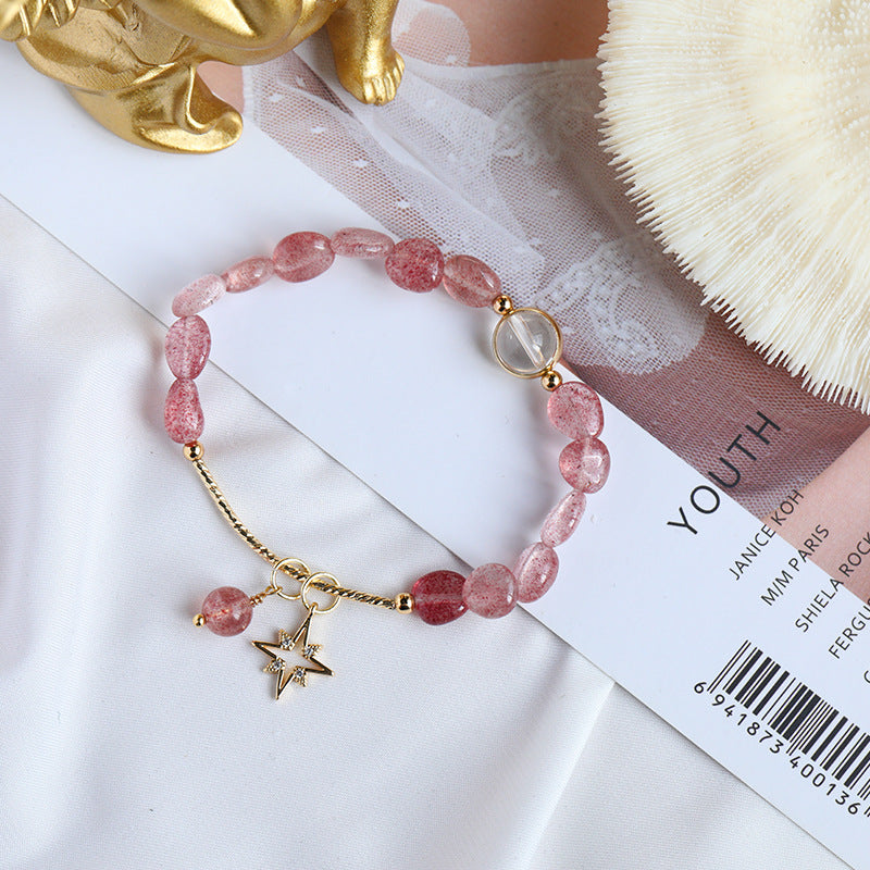 Natural Strawberry Quartz Chips & Clear Quartz Design Bracelets-vsl380