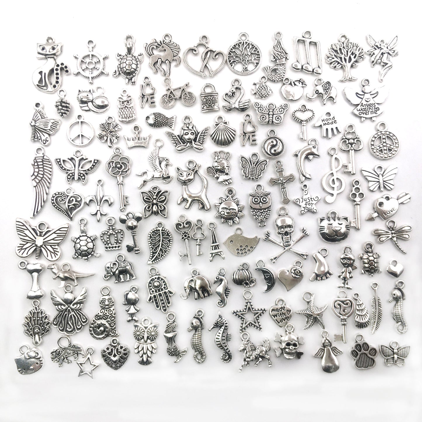 100pcs Assorted Silver Gold Plated Metal Pendants Charms for Jewelry Making