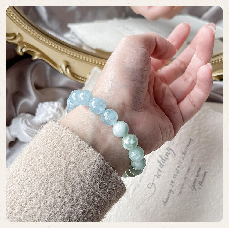 Natural Aquamarine & Green Angelite S925 Silver Design Bracelet -vsl1184