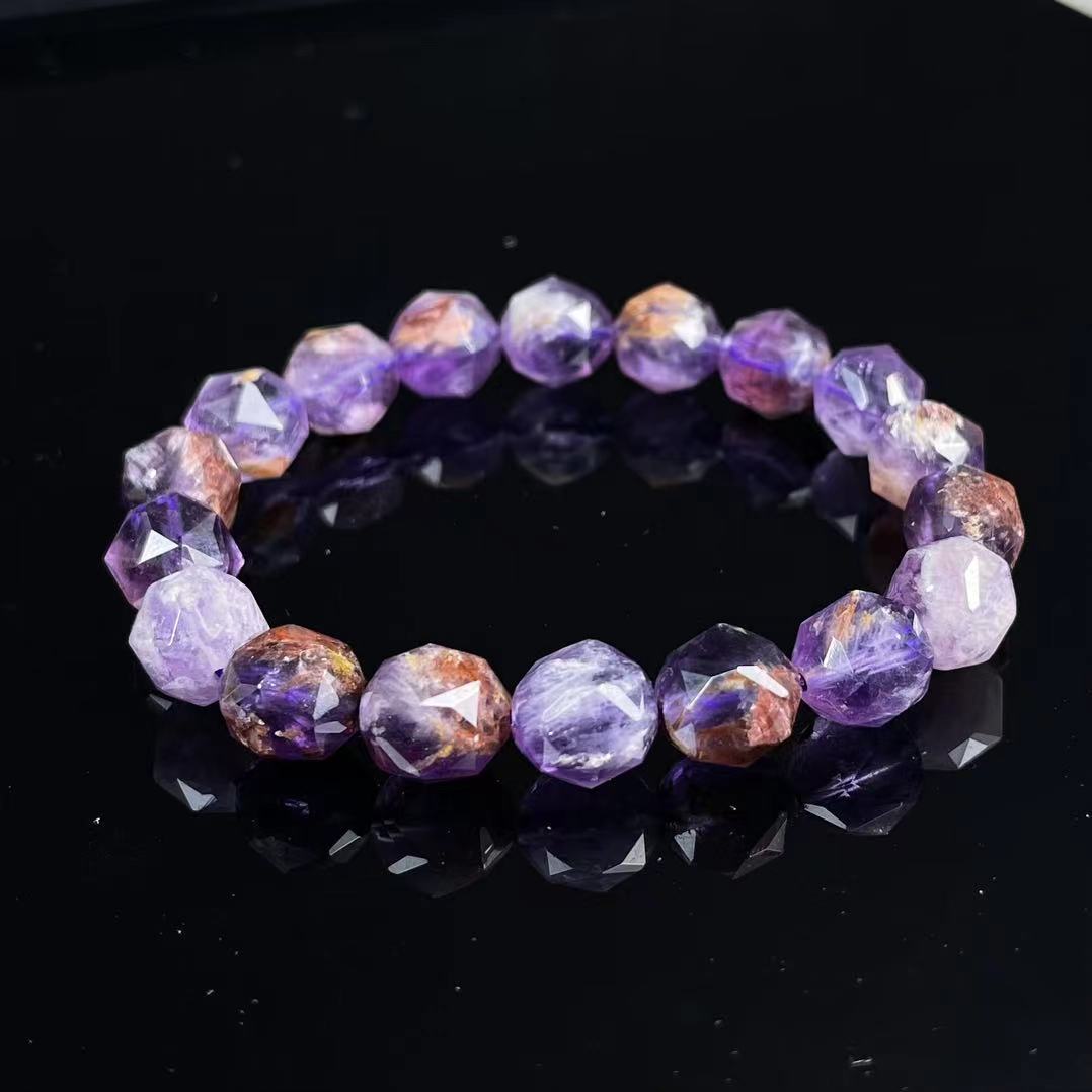 Natural Purple Phantom Quartz Star Faceted Crystal Healing Stretch Beads Bracelet 8mm 10mm