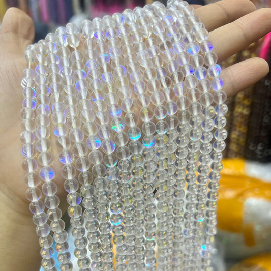 Clear AB Aura Crystal Quartz Round Gemstone Loose Bead for Jewelry Making and Fashion Design AAA Quality 6mmm 8mm 10mm 12mm