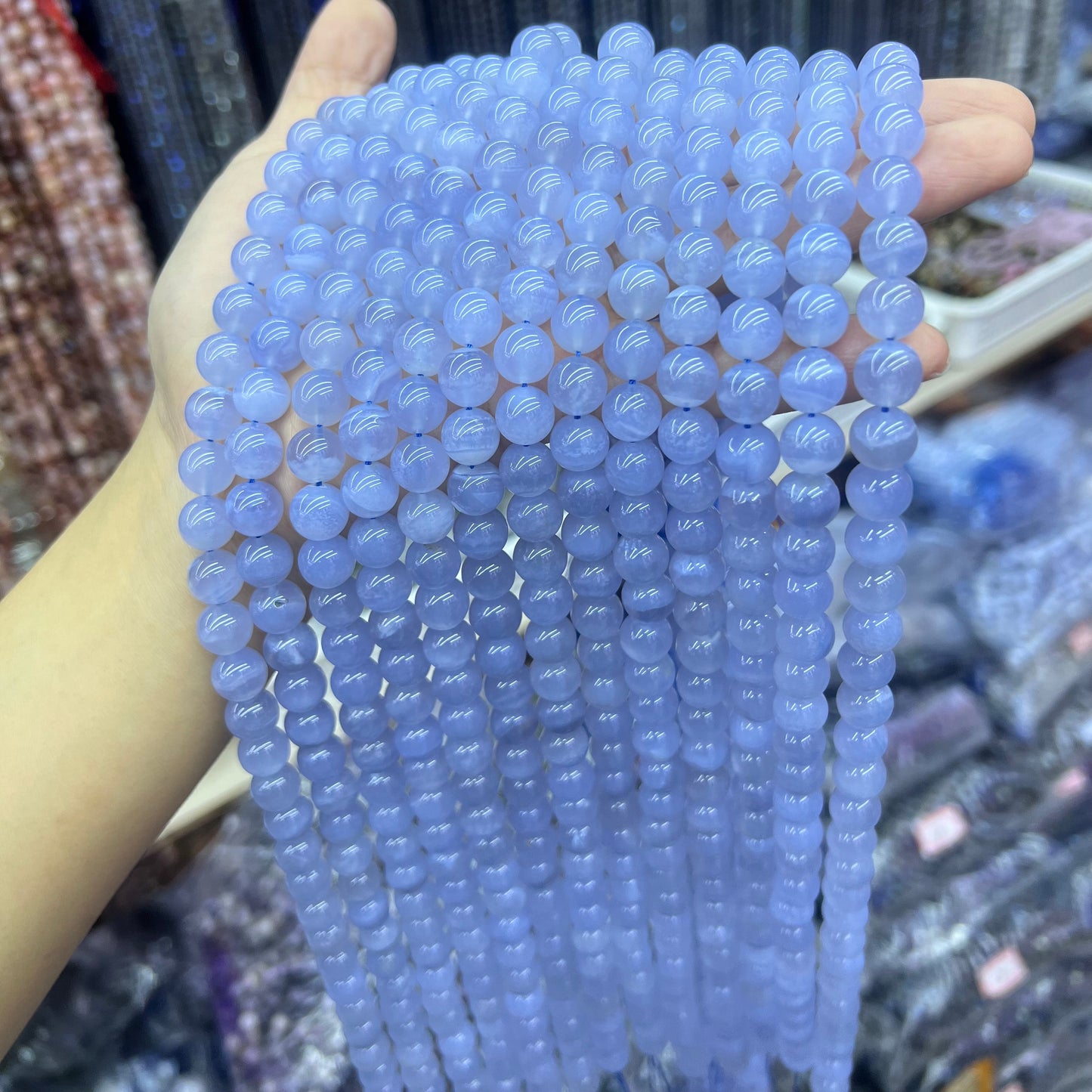 Natural Blue Lace Agate Round Smooth beads Energy Healing Gemstone Loose Beads for DIY Jewelry Making Design AAA Quality 6mm 8mm 10mm