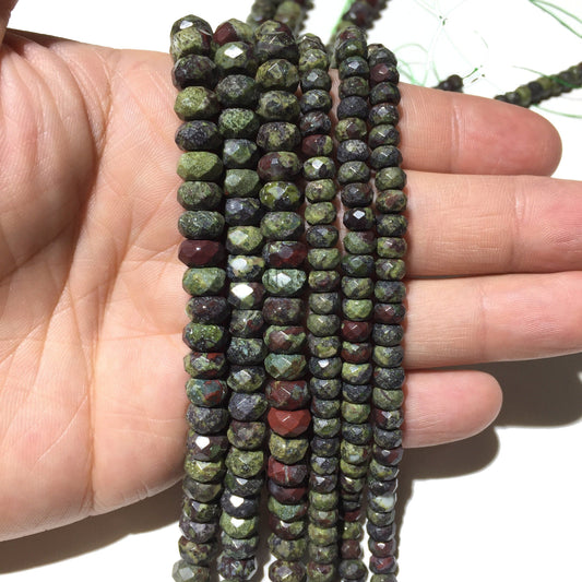 Natural Dragon Blood Stone Jasper Highly Polished Faceted Rondelle Gemstone Loose Beads for Jewelry Making and Design AAA Quality 16inch