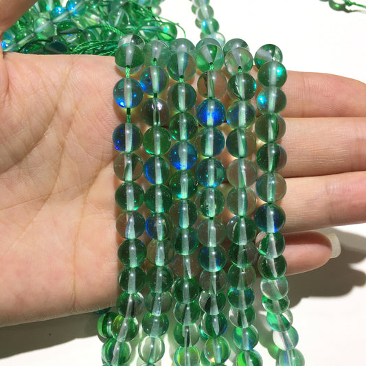 Green AB Aura Crystal Quartz Round Gemstone Loose Bead for Jewelry Making and Fashion Design AAA Quality 6mmm 8mm 10mm 12mm