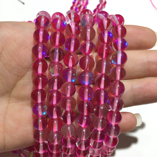 Hot Pink AB Aura Crystal Quartz Round Gemstone Loose Bead for Jewelry Making and Fashion Design AAA Quality 6mmm 8mm 10mm 12mm