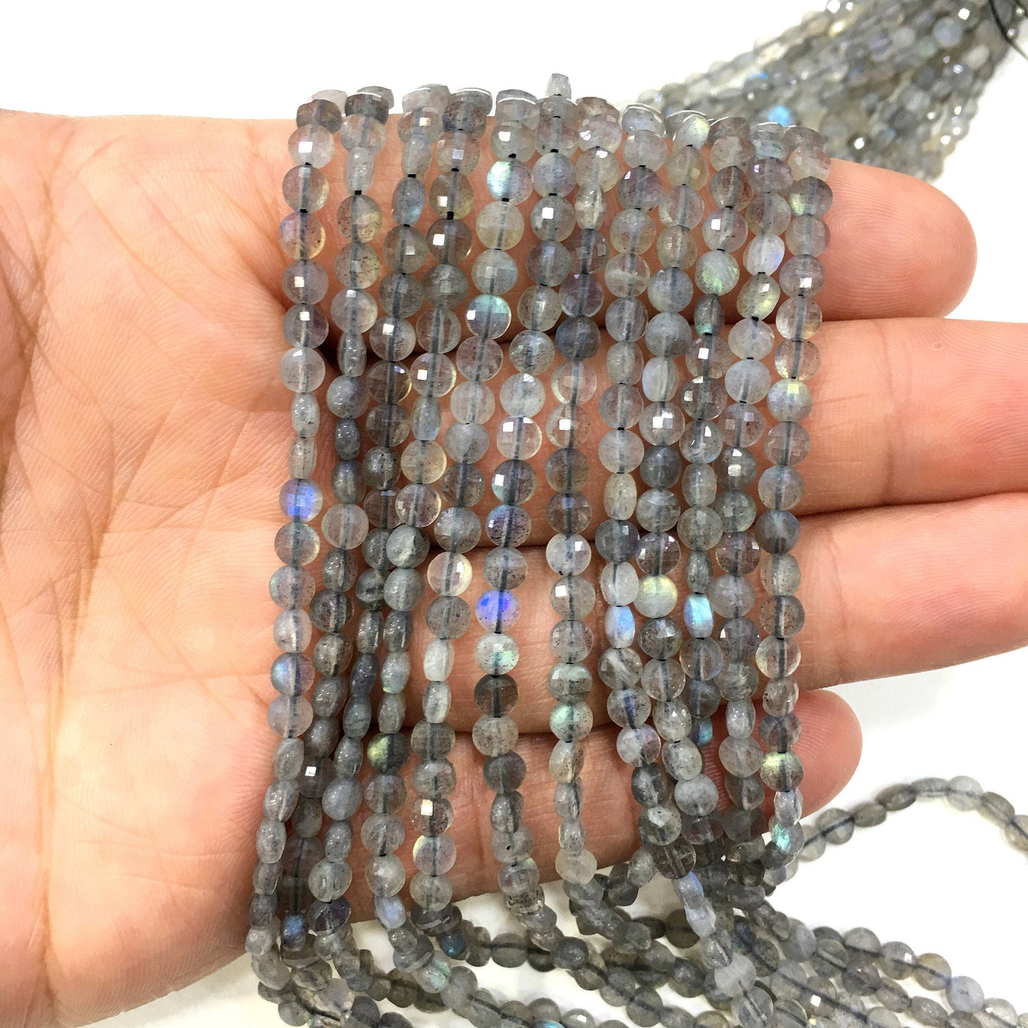 Natural Labradorite or Gray Moonstone Faceted Flat Coin Gemstone Loose Bead for Jewelry Making & Fashion Design AAA Best Quality 16inch