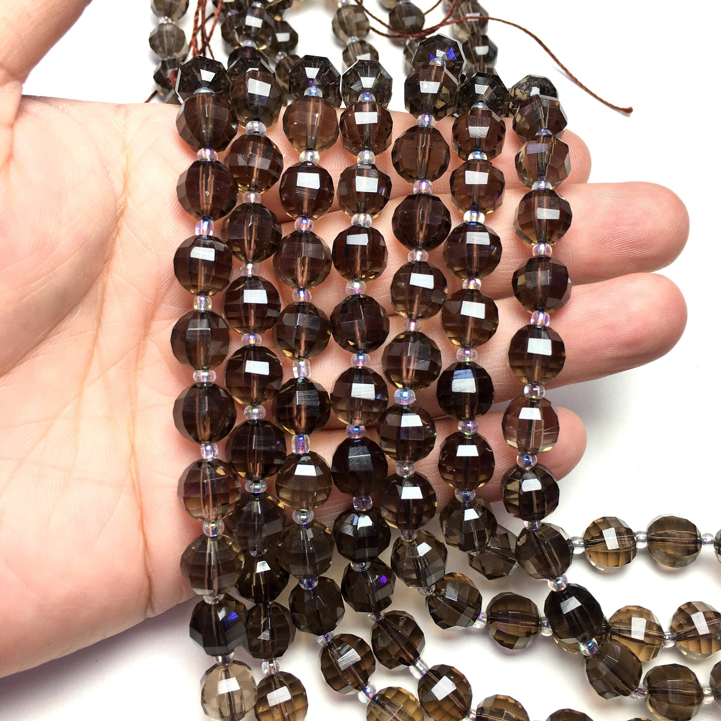 Natural Smoky Quartz Faceted Pumpkin Round beads Healing Gemstone Loose Beads For DIY Jewelry Making AAA Quality