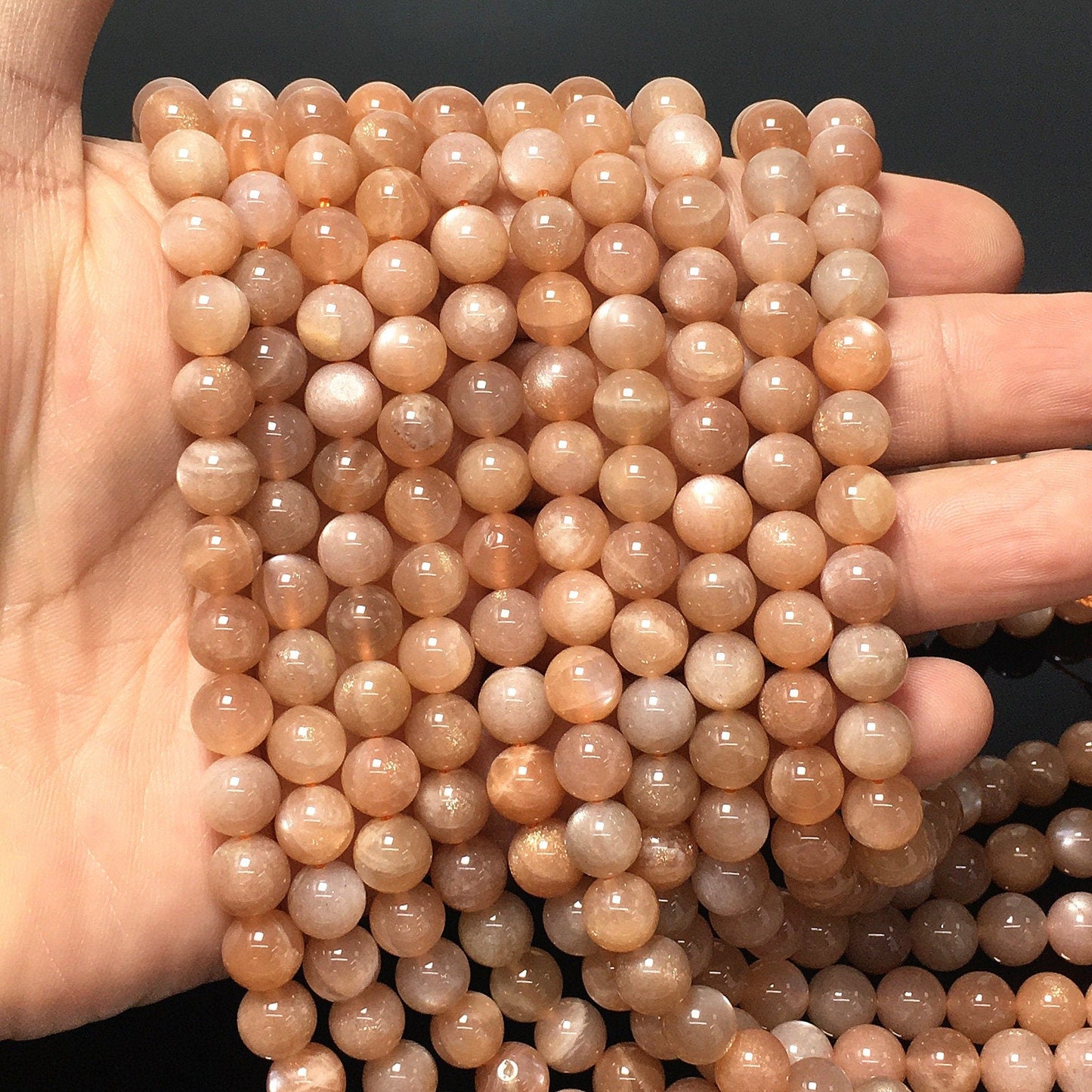 Natural Peach Moonstone Round Smooth Beads Healing Gemstone Loose Beads For DIY Jewelry Making AAAA Quality