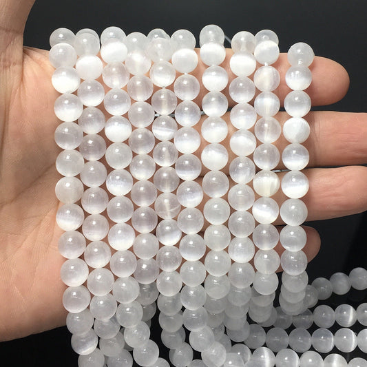 Natural Selenite Round Smooth Beads Energy Gemstone Loose Beads For DIY Jewelry Making Design AAA Quality