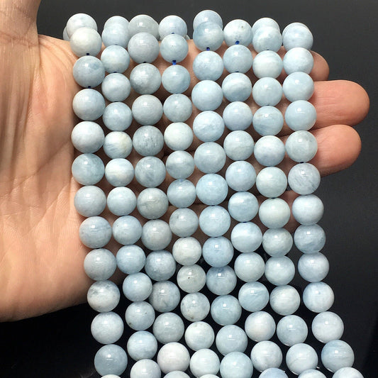 Natural Aquamarine Round Energy Healing Gemstone Loose Beads For DIY Jewelry Making Design AAA Quality