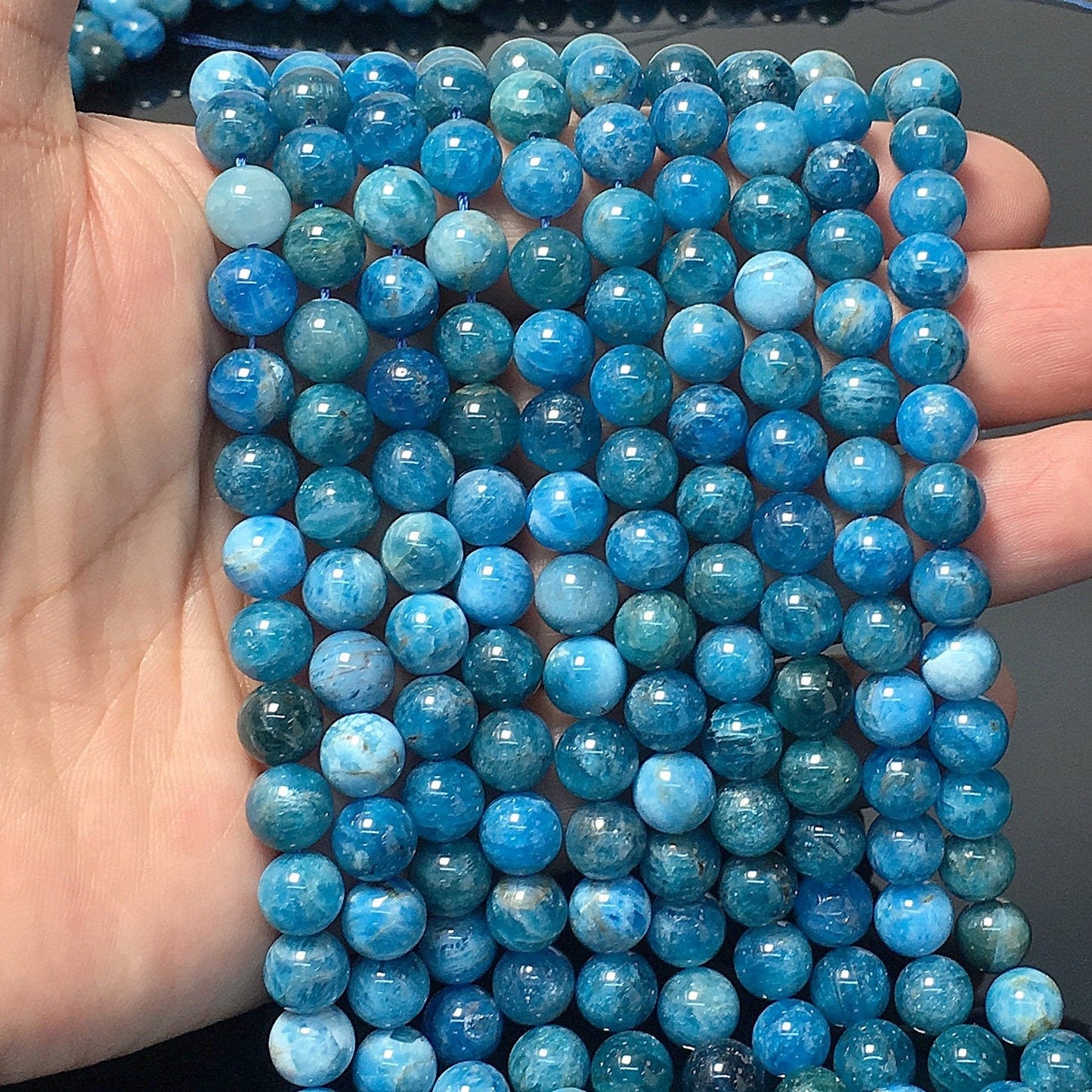 Natural Blue Apatite Round Smooth Beads Healing Gemstone Loose Beads For DIY Jewelry Making AAAA Quality