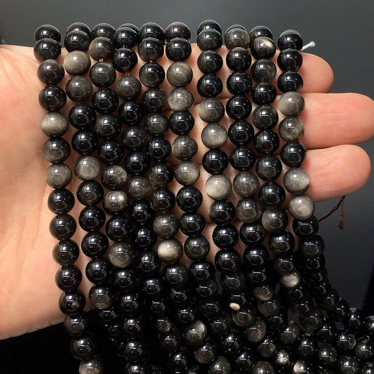 Natural Black Obsidian Round Energy Healing Gemstone Loose Beads For DIY Jewelry Making Design AAA Quality