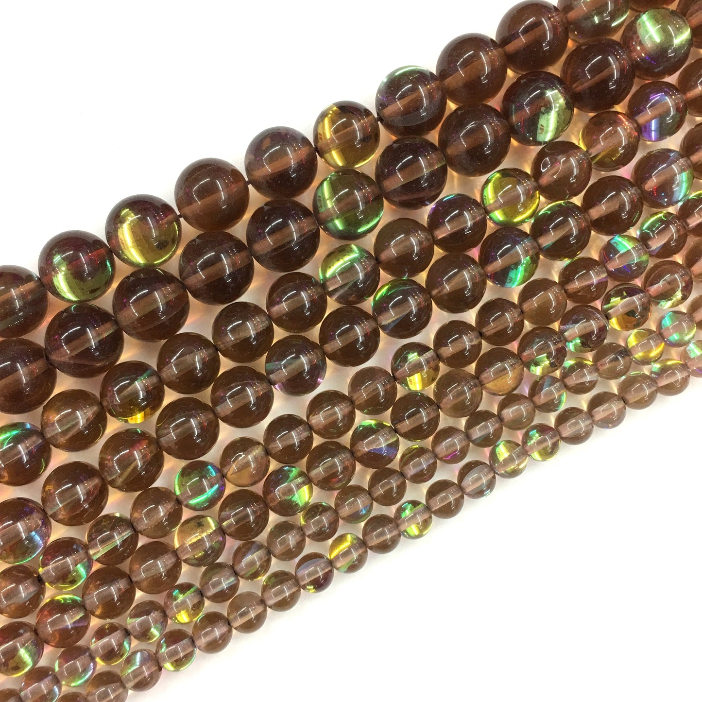 Brown AB Aura Crystal Quartz Round Gemstone Loose Bead for Jewelry Making and Fashion Design AAA Quality 6mmm 8mm 10mm 12mm