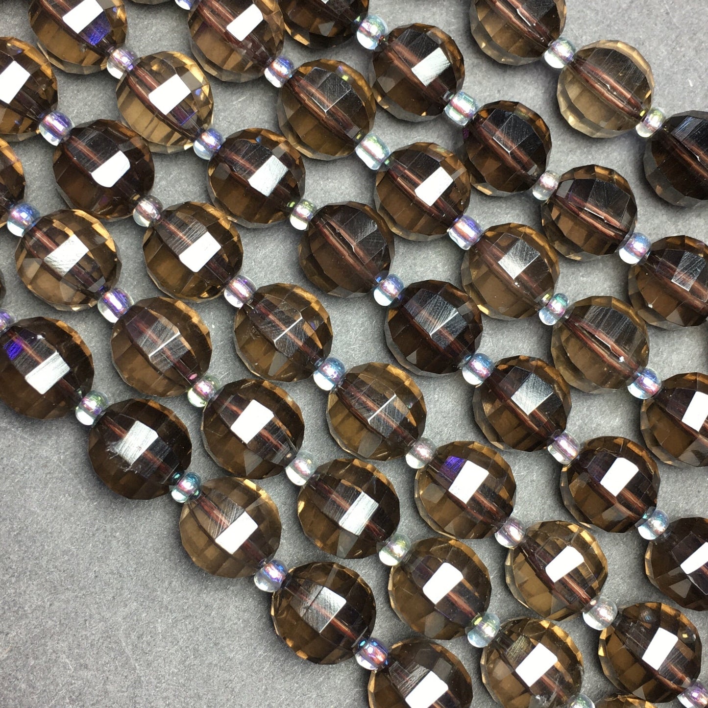 Natural Smoky Quartz Faceted Pumpkin Round beads Healing Gemstone Loose Beads For DIY Jewelry Making AAA Quality